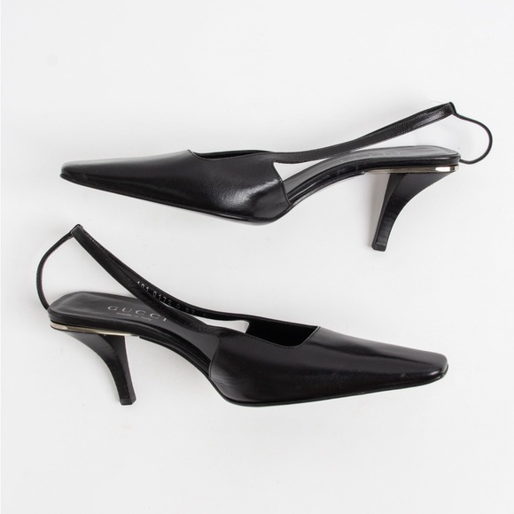 SOLD— Gucci Black Square Toe Crystal G Slingback Heels - Picture 5 of 11